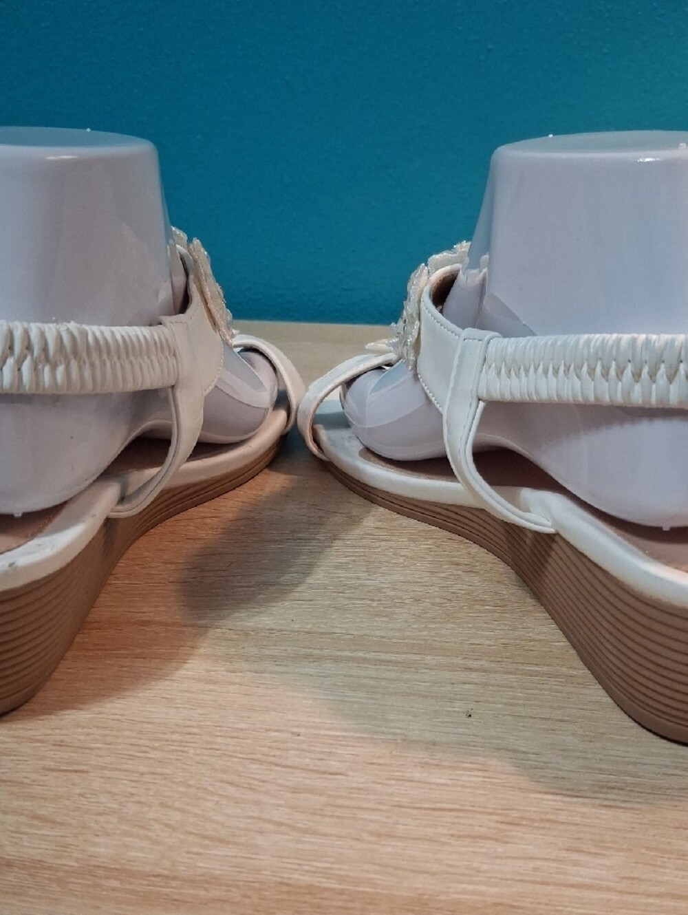 Women's Ivory Floral T-Strap Sandals with Crystal Accents Size 43 - Picture 6 of 9